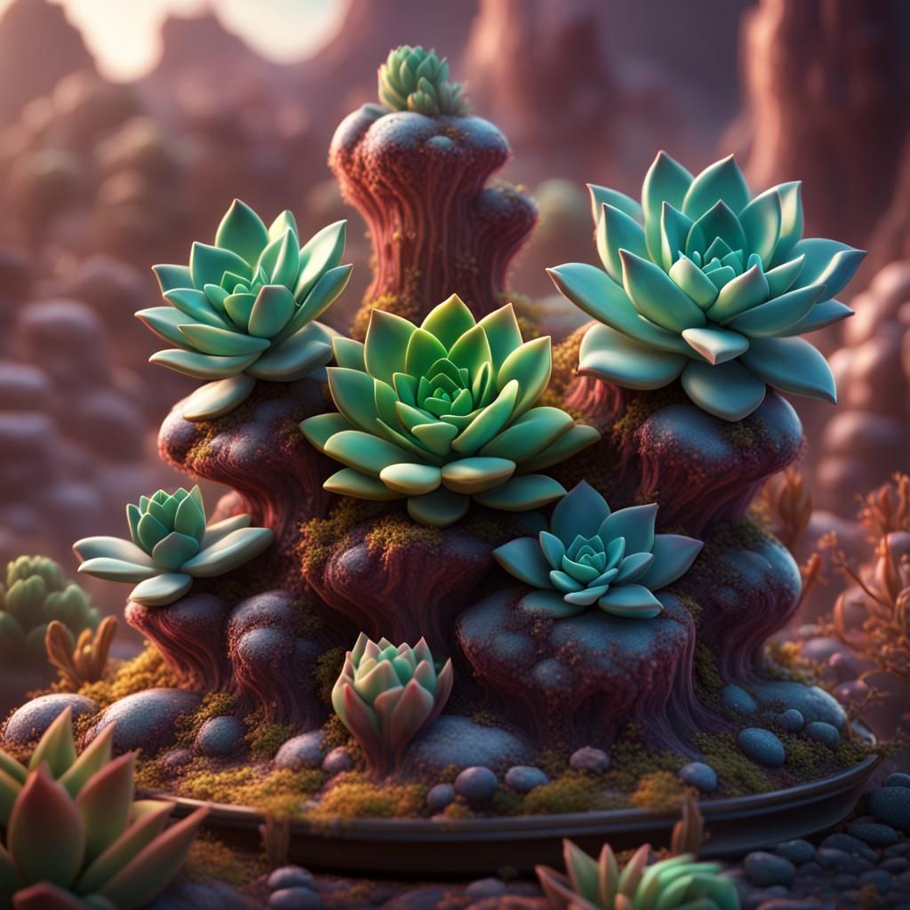 Fantastical Succulent Batteries in Detailed Digital Art