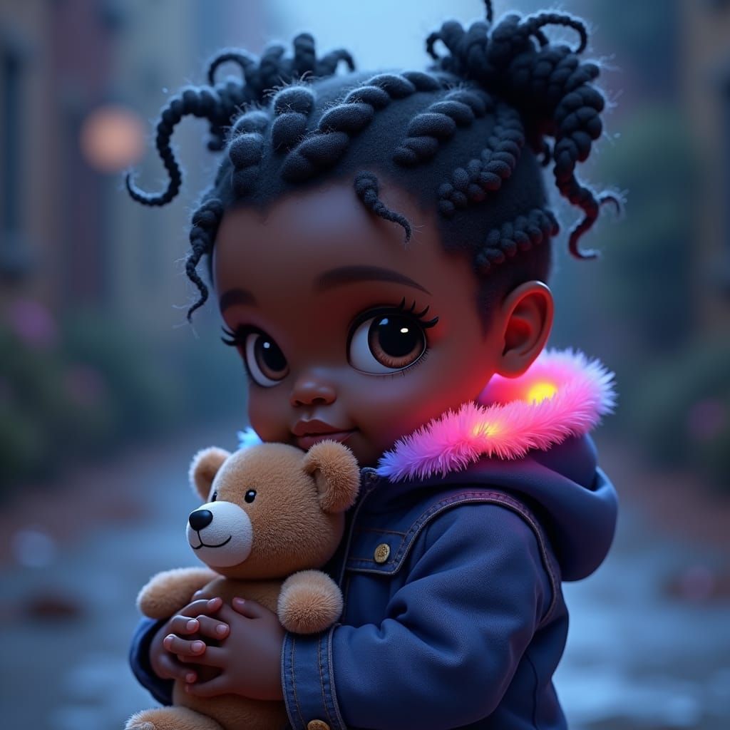 Chibi Kid in Glow-in-Dark Jacket, Fantasy Art