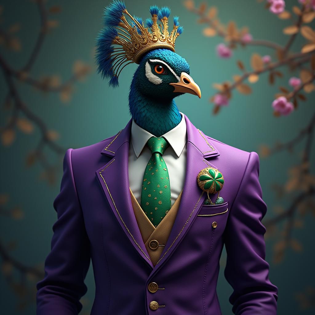 Peacock in Purple Suit: Detailed Digital Painting