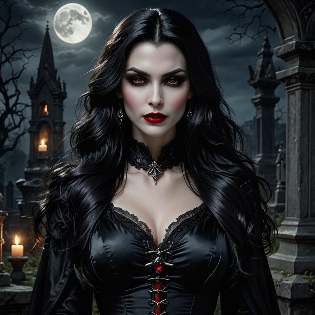 Beautiful Vampire in Graveyard, Royo and Giger Style