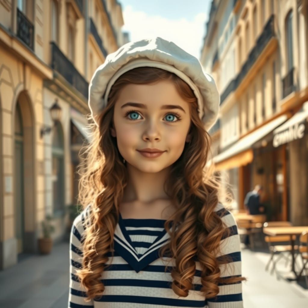 French Girl in Parisian Street Scene, Impressionist Style