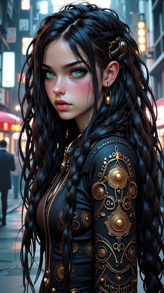 Cyberpunk Portrait of a Young Woman in the Rain