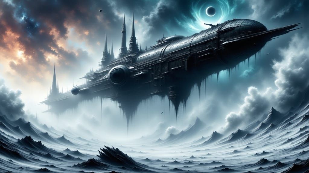 Massive Starship Approaching Stargate in Nebula