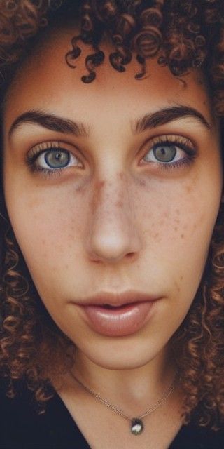 Woman with Curly Amber Hair and Freckles