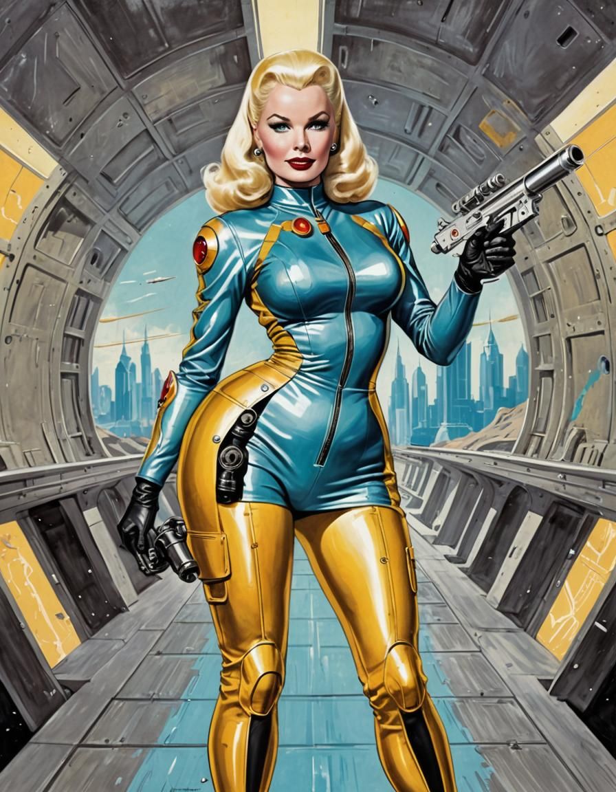 Retro Sci-Fi Pinup Girl in Spacesuit