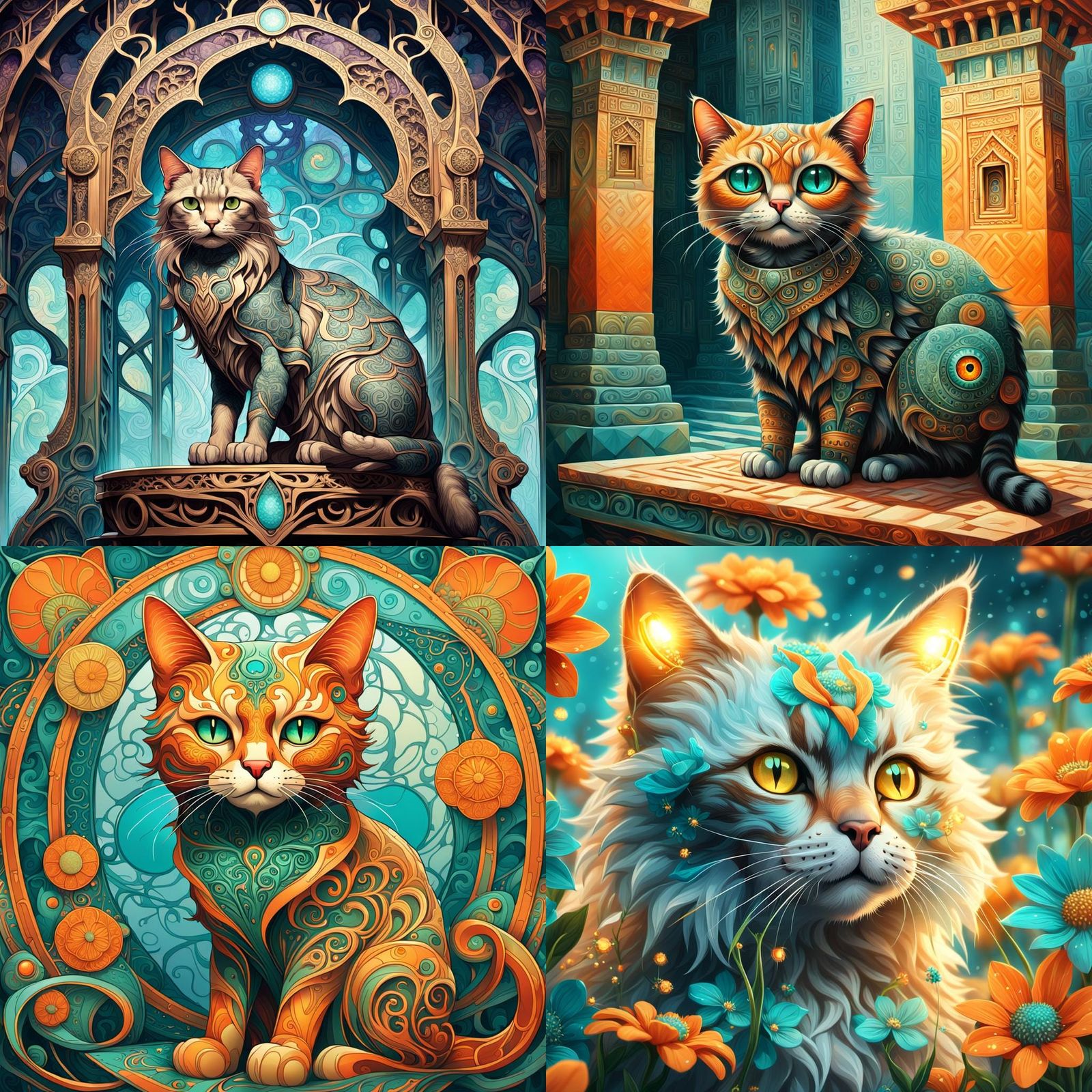Cute Bizarre Cat Concept Art in Triadic Colors