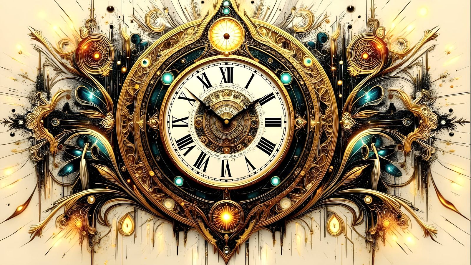 Magical Gilded Clock with Fantasy Inscriptions