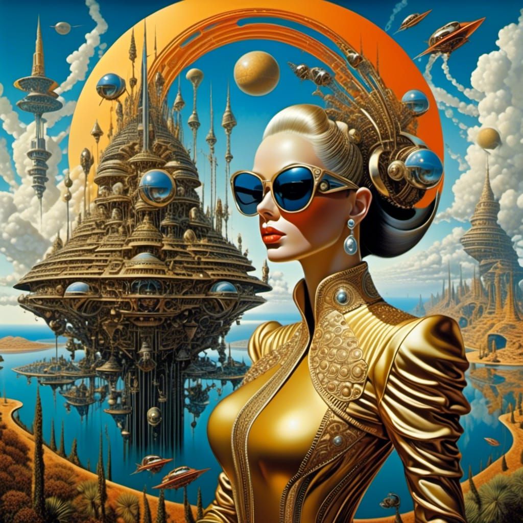 Surreal Fashion Model with Intricate Background