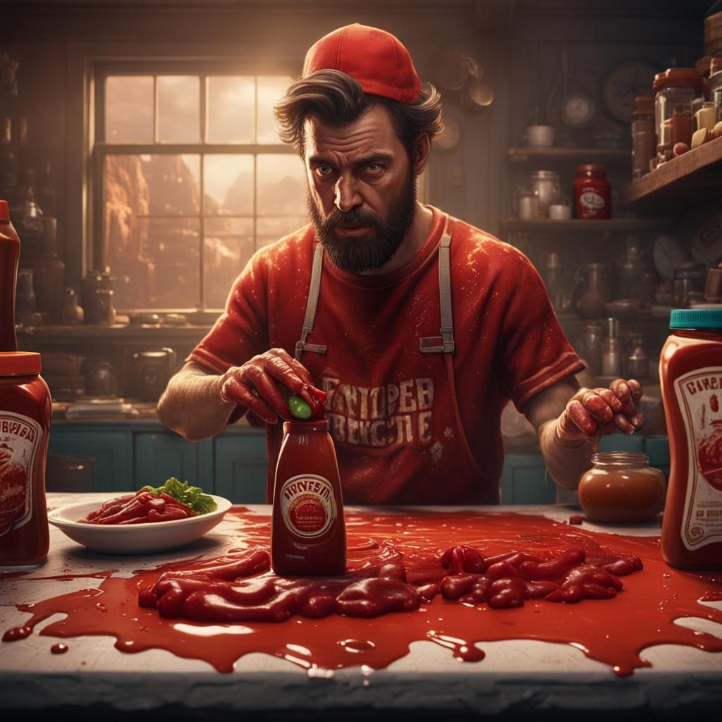 Man with Ketchup Stain: Detailed Matte Painting