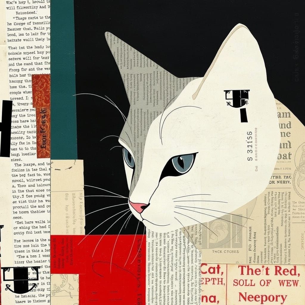 Constructivist Red Cat Newspaper Art