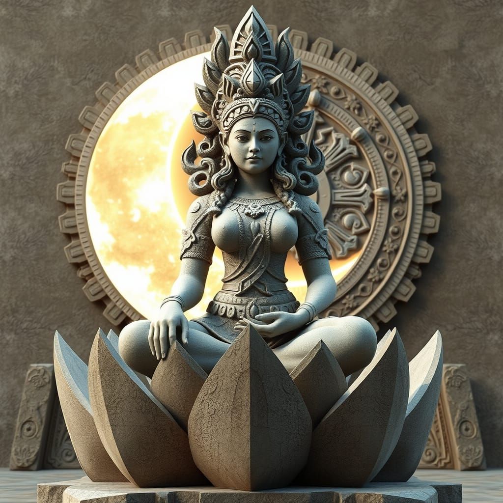 Seated Goddess Tripur Bhairavi in Cubist Stone Robes