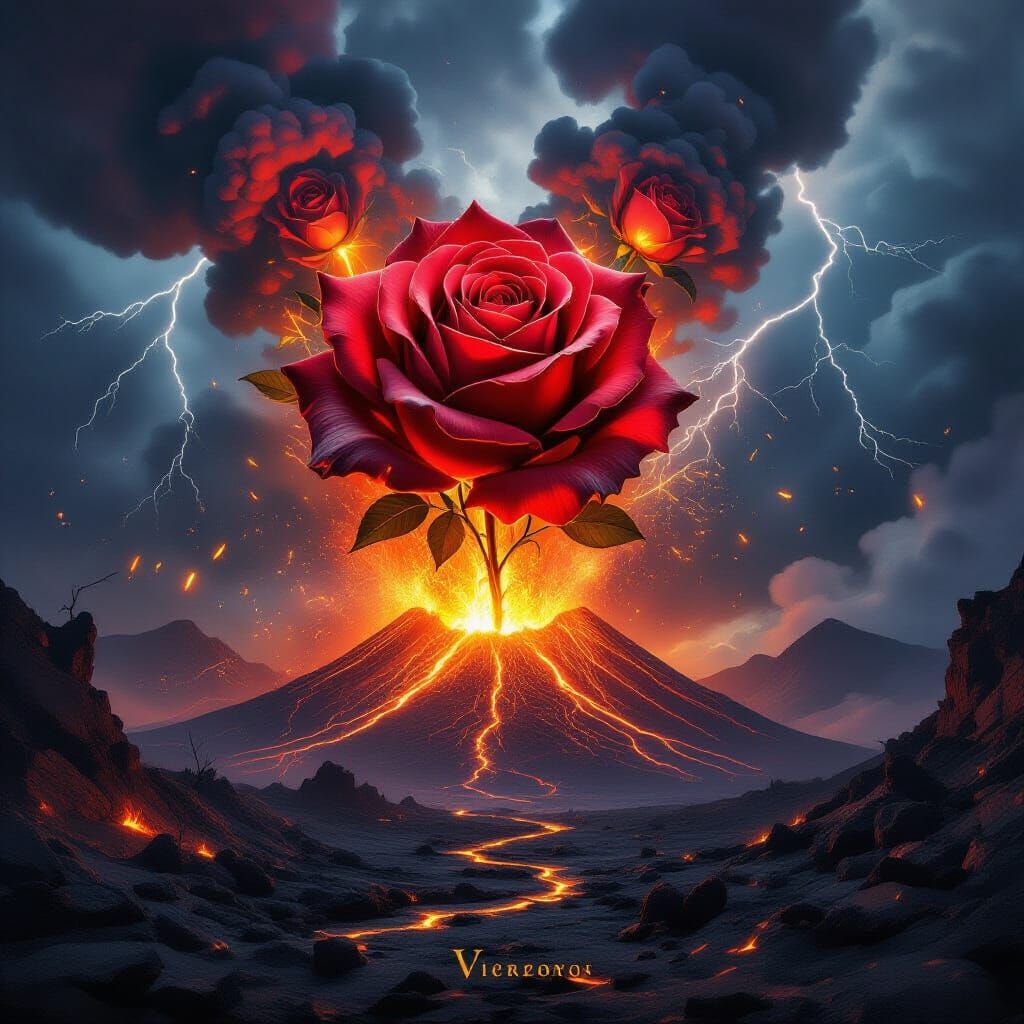 Cataclysmic Vesuvius Eruption with Fiery Rose