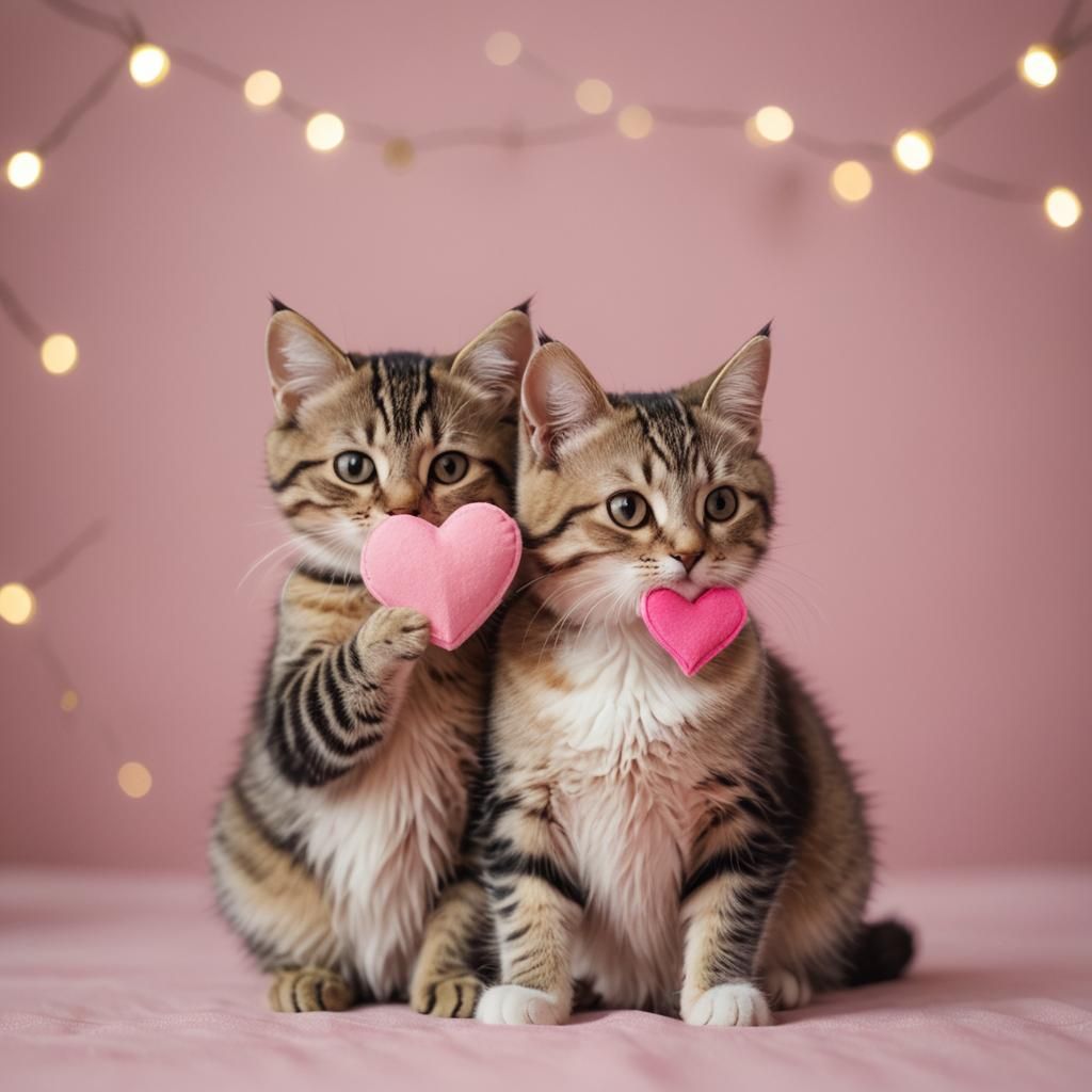 Two Cats Holding Heart, Bokeh Photography