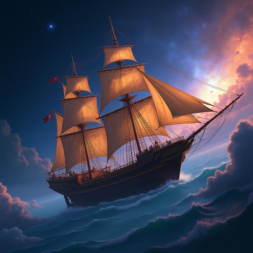 Spelljammer Schooner Soars Through Space as Digital Art