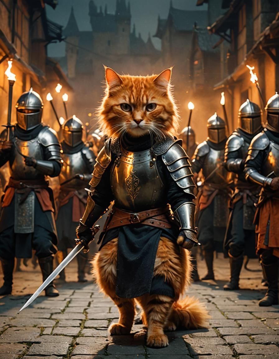 Ninja cat and medieval knights