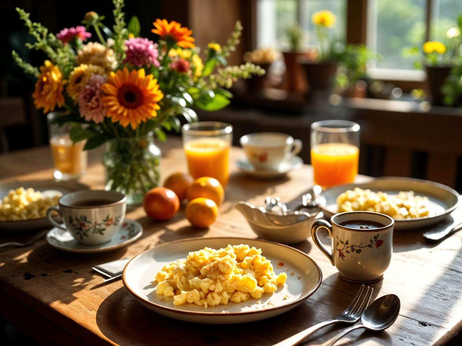 Cozy Boho Brunch Scene in Warm Morning Light