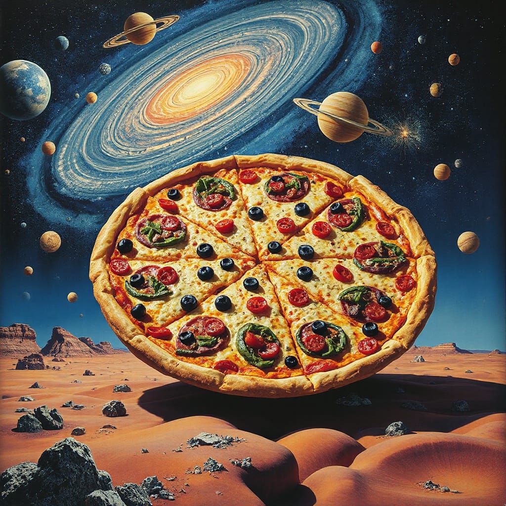Surreal Galactic Pizza Inspired by Dali