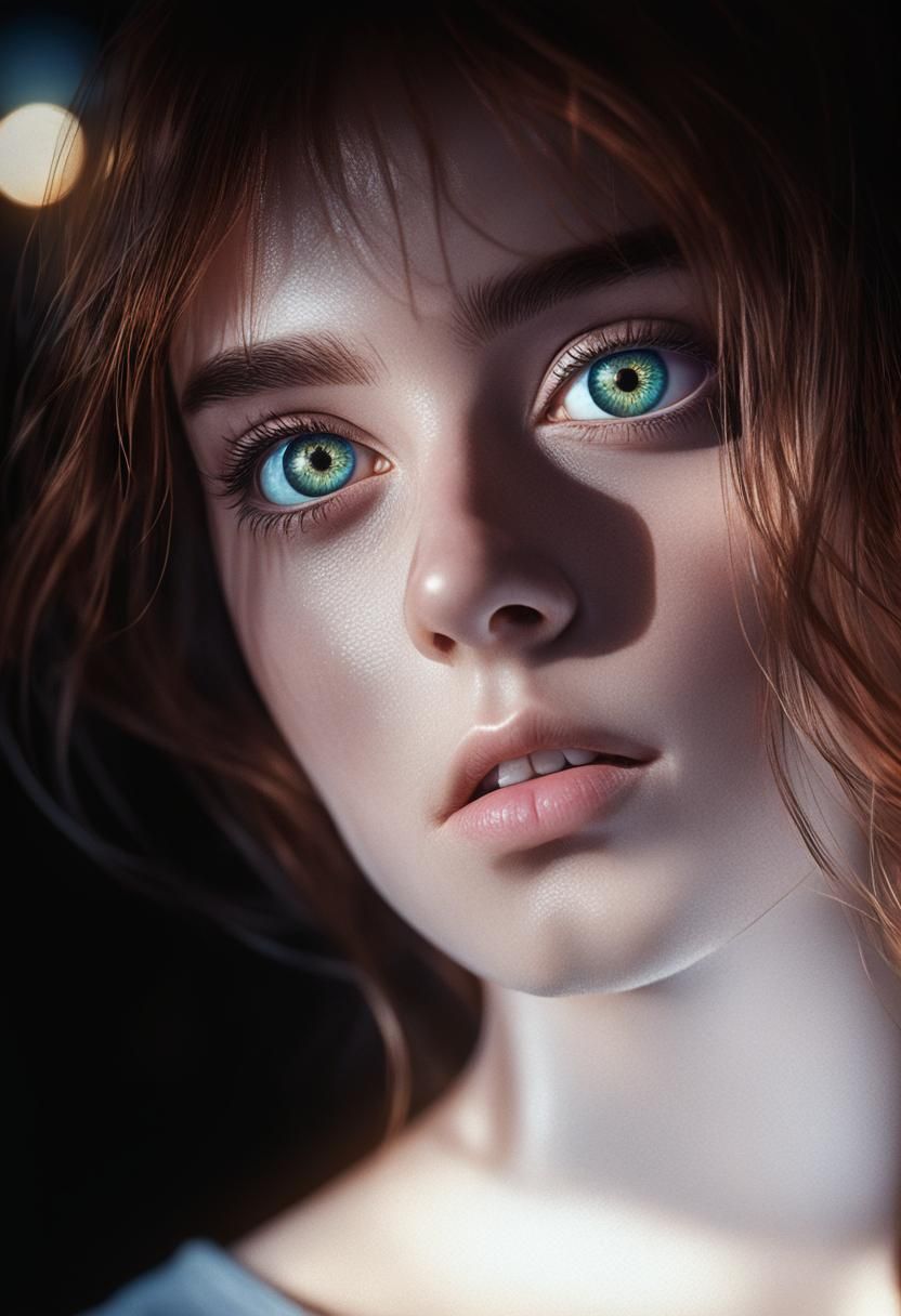 Young Woman Portrait with Vibrant Hair in Digital Art