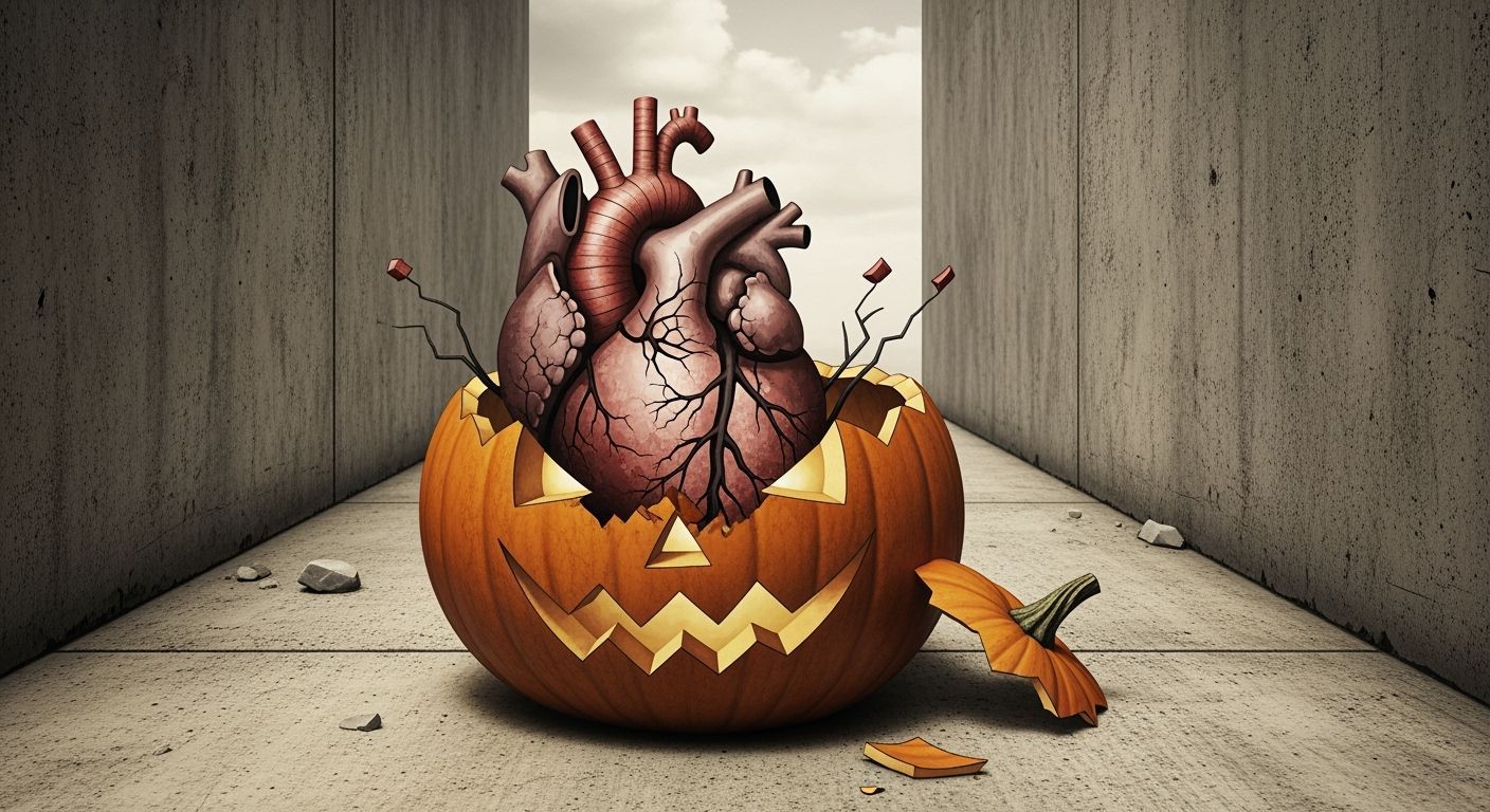 Broken Heart in Smashed Jack-o'-Lantern