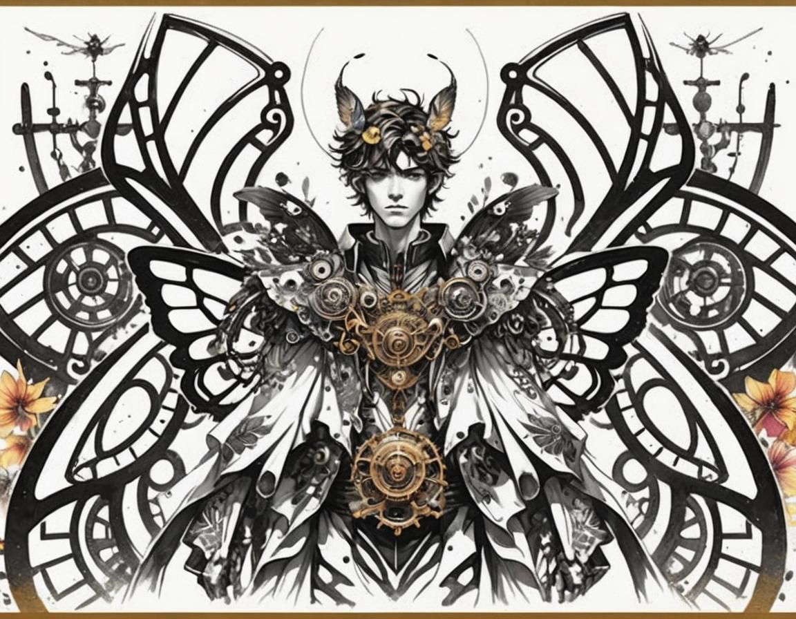 Steampunk Fairy with Moth Wings in Anime Style
