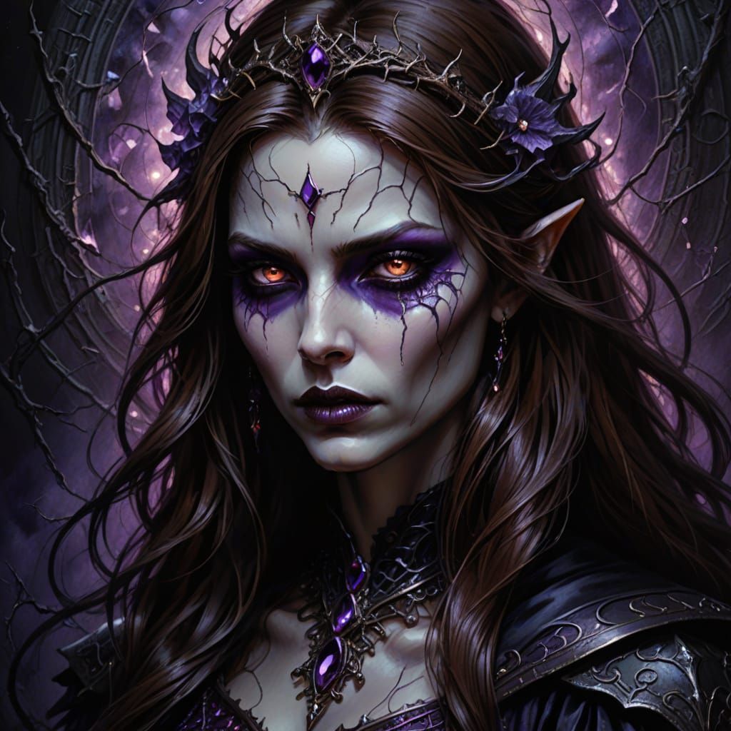 Gothic Vampire Goddess with Glowing Eyes in Dark Fantasy Art