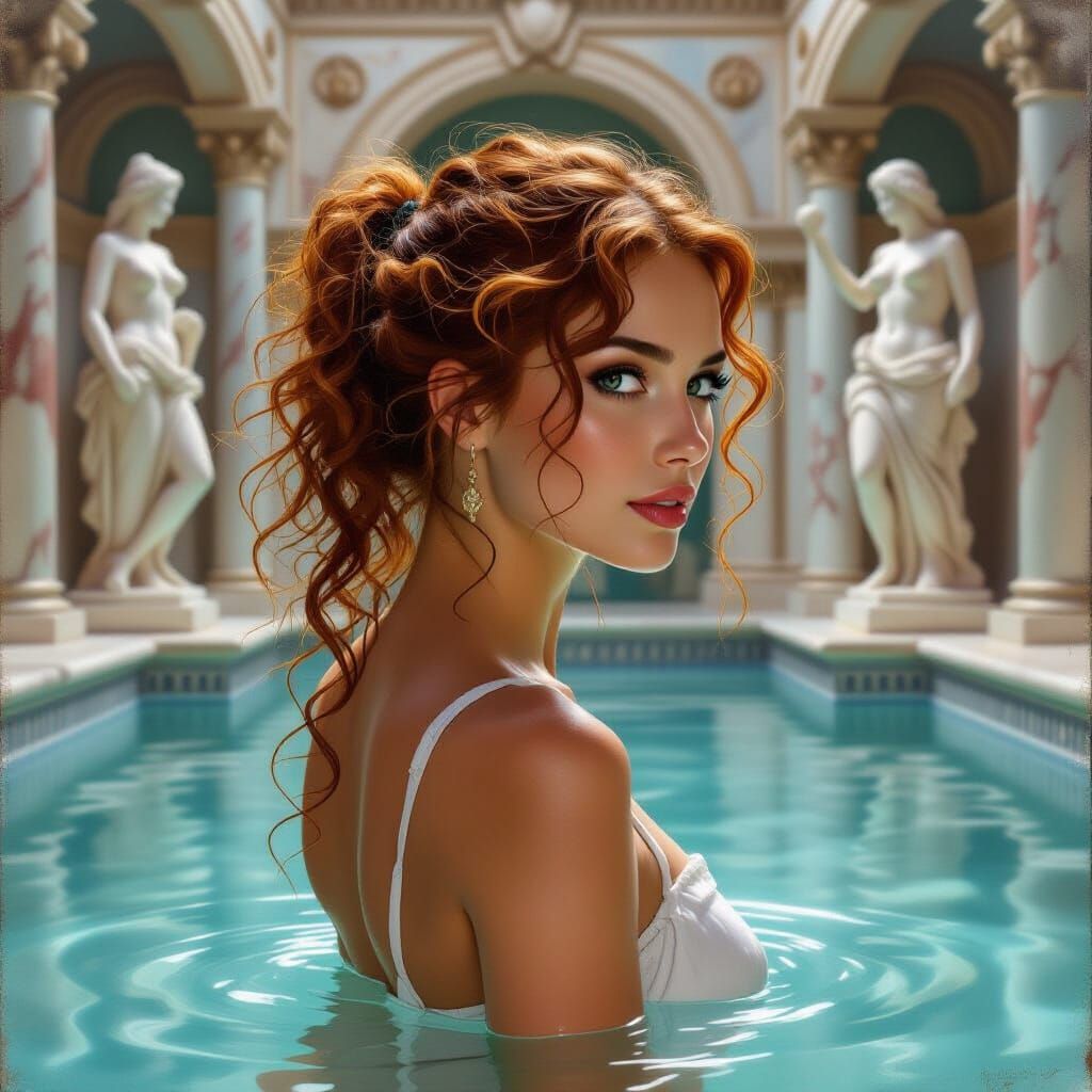 Woman in Roman Bath, Fantasy Oil Painting