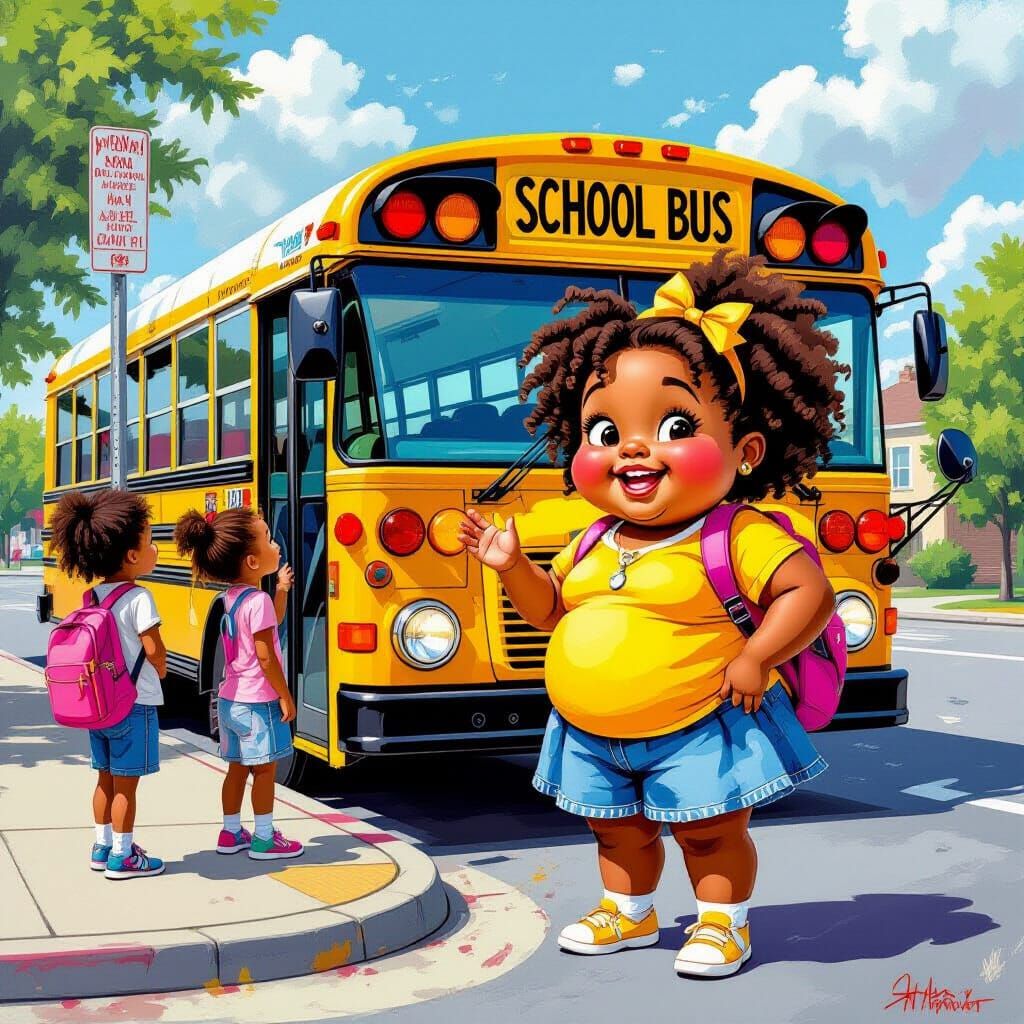 Chubby Girl Waiting for Bus: Graffiti Art