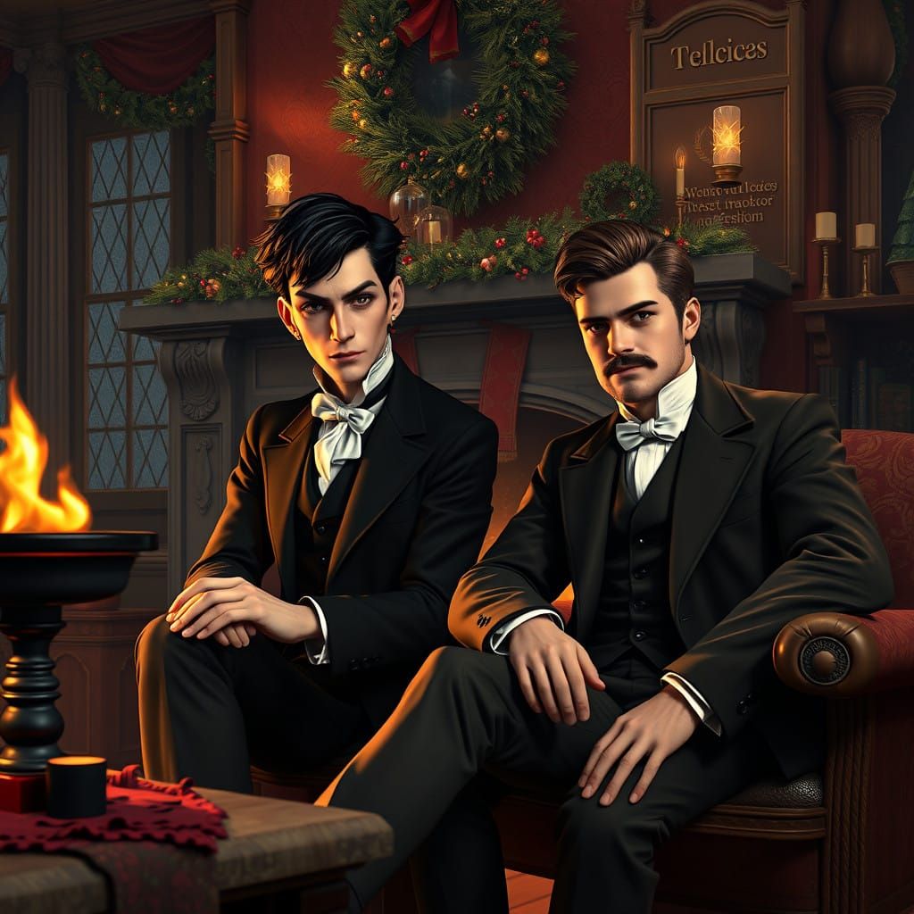 Victorian Gentlemen by the Christmas Fire