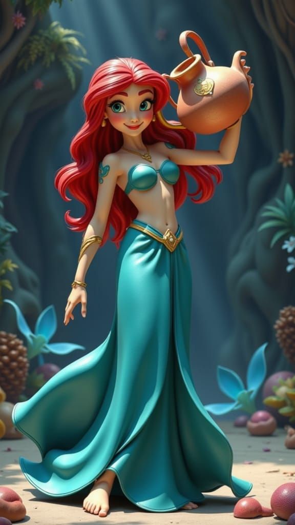 Ariel as Aquarius in Flowing Dress, Digital Cartoon