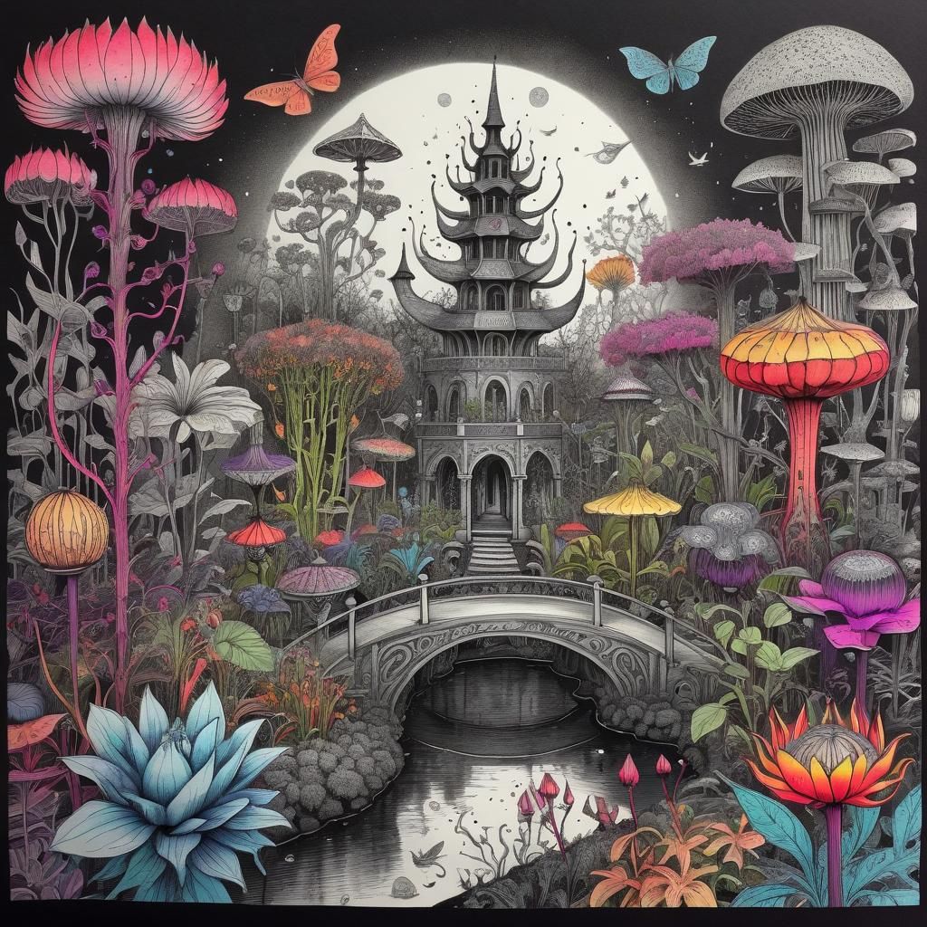 Magical Botanical Garden: Ink and Color Fantasy World