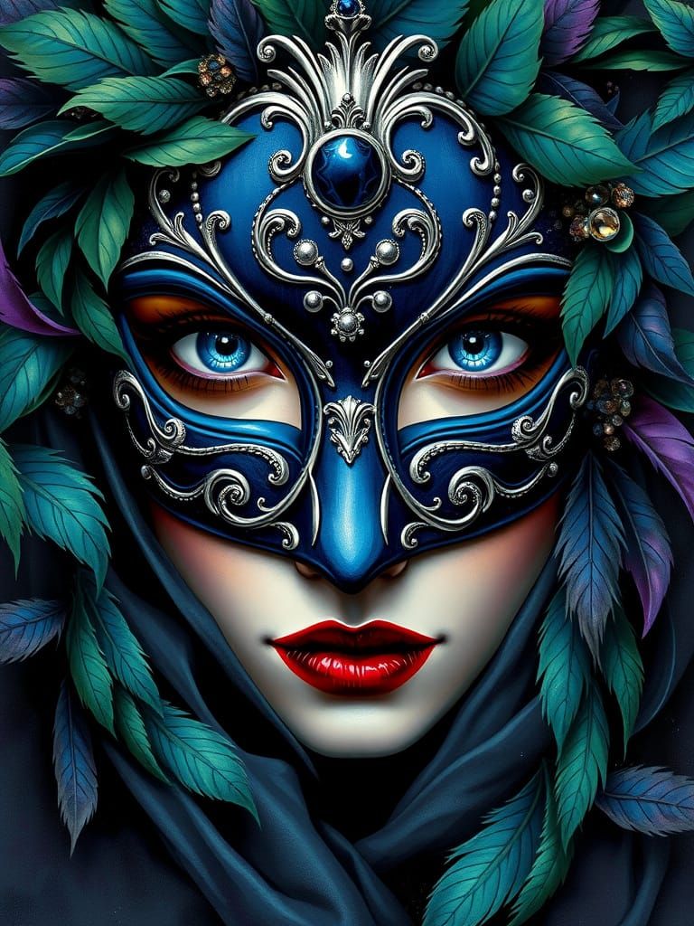 Mysterious Carnival Figure in Luxurious Venetian-Inspired Ma...