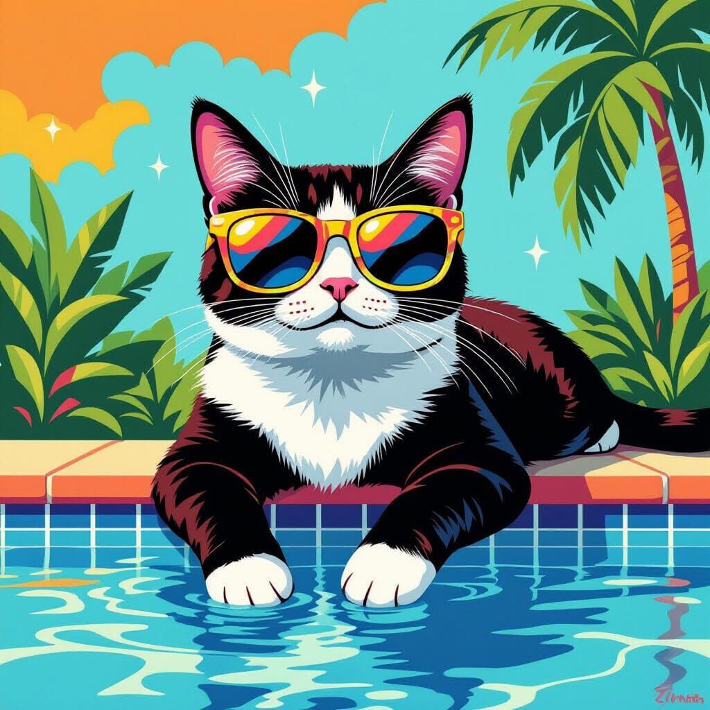Cool Cat Lounging in Pop Art Style