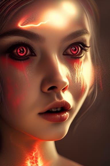 Cute Demon Girl Portrait with Lightning