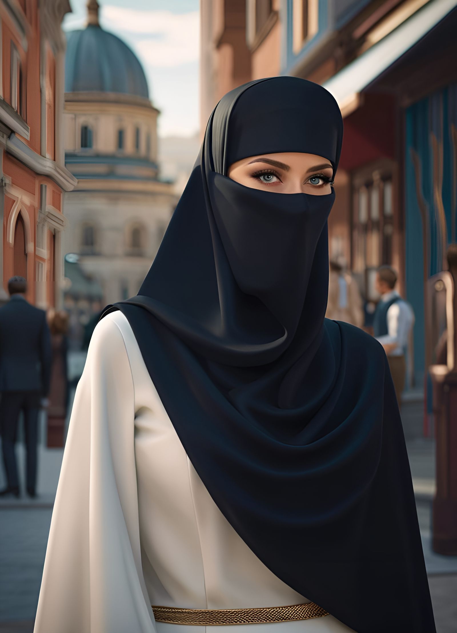 Beautiful Woman in Niqab in Modern City