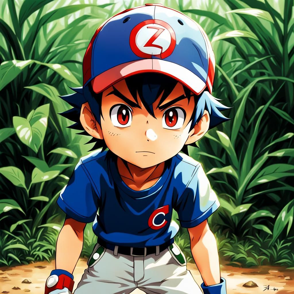 Ash Ketchum as Toddler in Anime Style