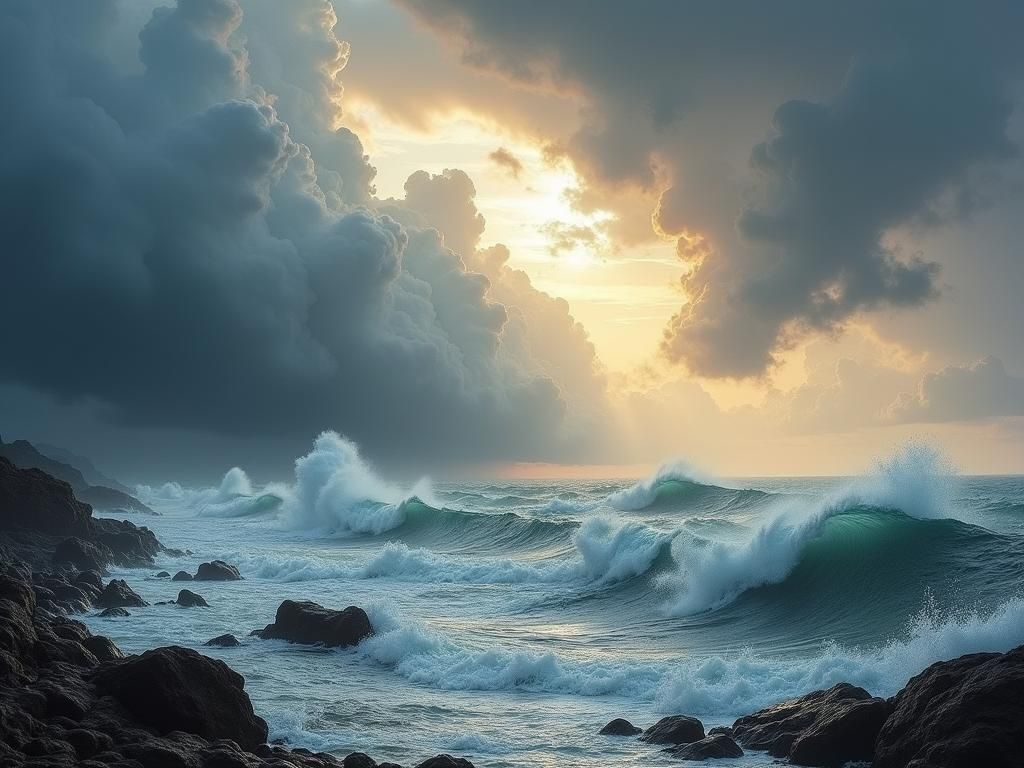 Stormy Seascape with Hurricane, Photorealistic Rendering