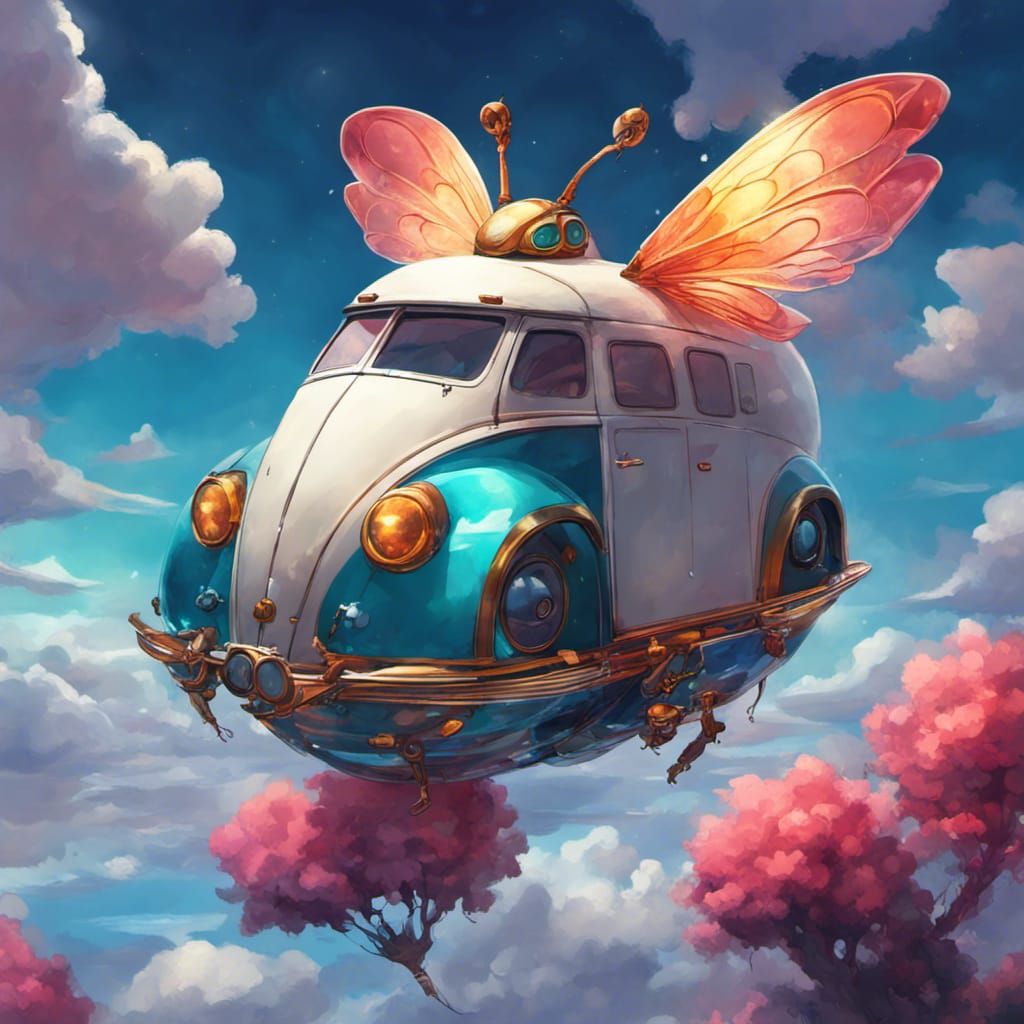 A VW flying motorhome, flown by wings of a BUG.