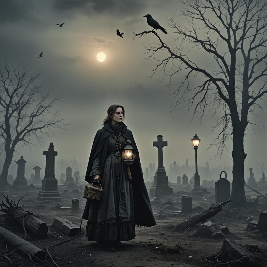 Eerie Graveyard Scene in Dark Romanticism Style
