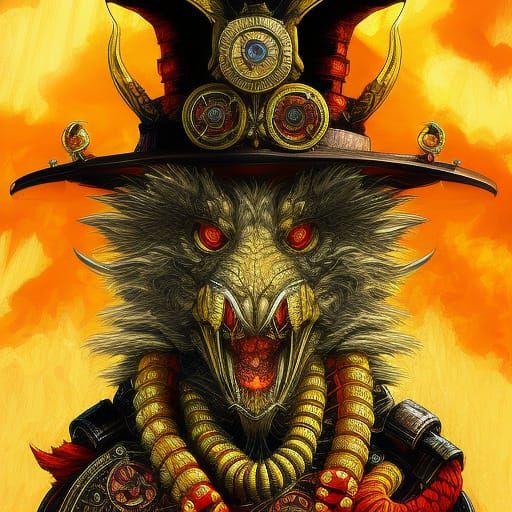 Steampunk Dragon Watchmaker Portrait in Digital Art Style