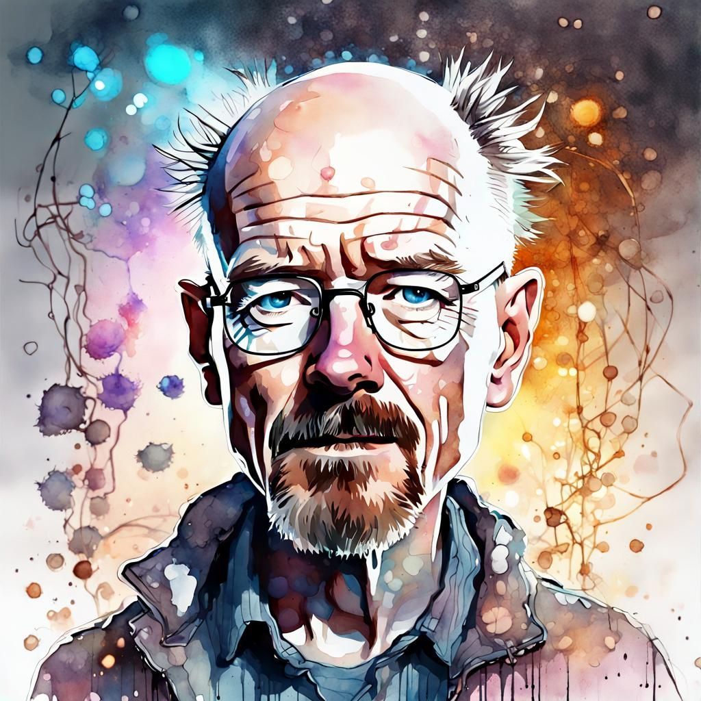 Chibi Walter White in Burton Style Watercolor