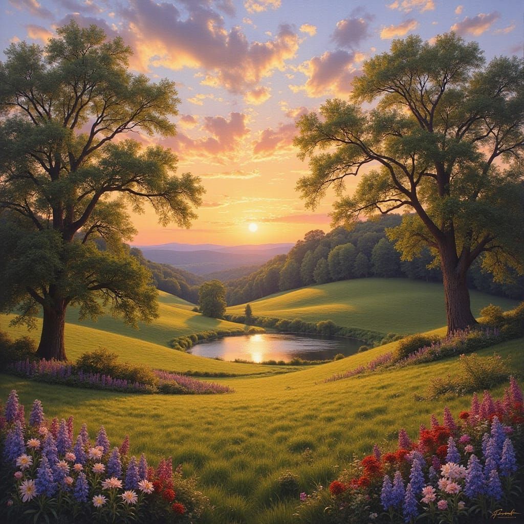 Golden Southern Hillscape in Soft Brushstrokes