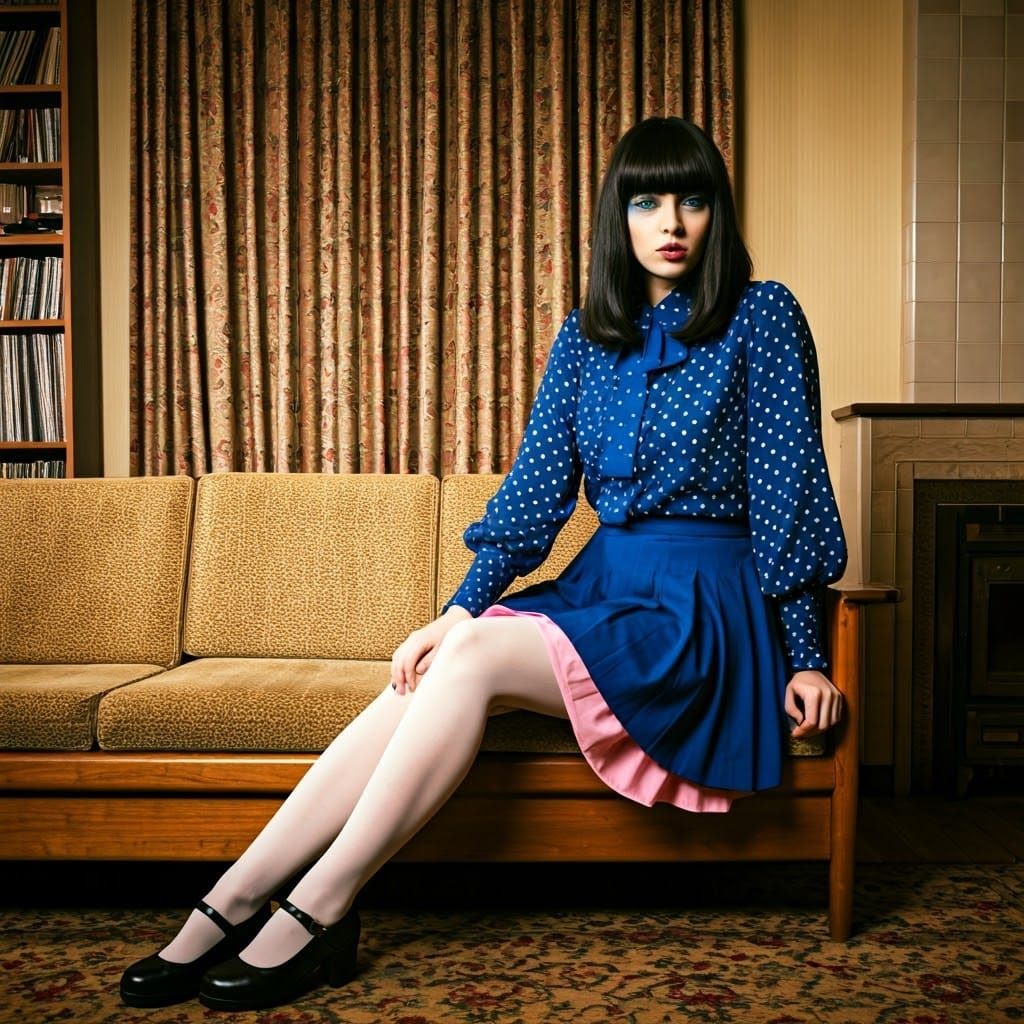 Retro Chic Portrait of a Confident Woman in a 1970s Living R...