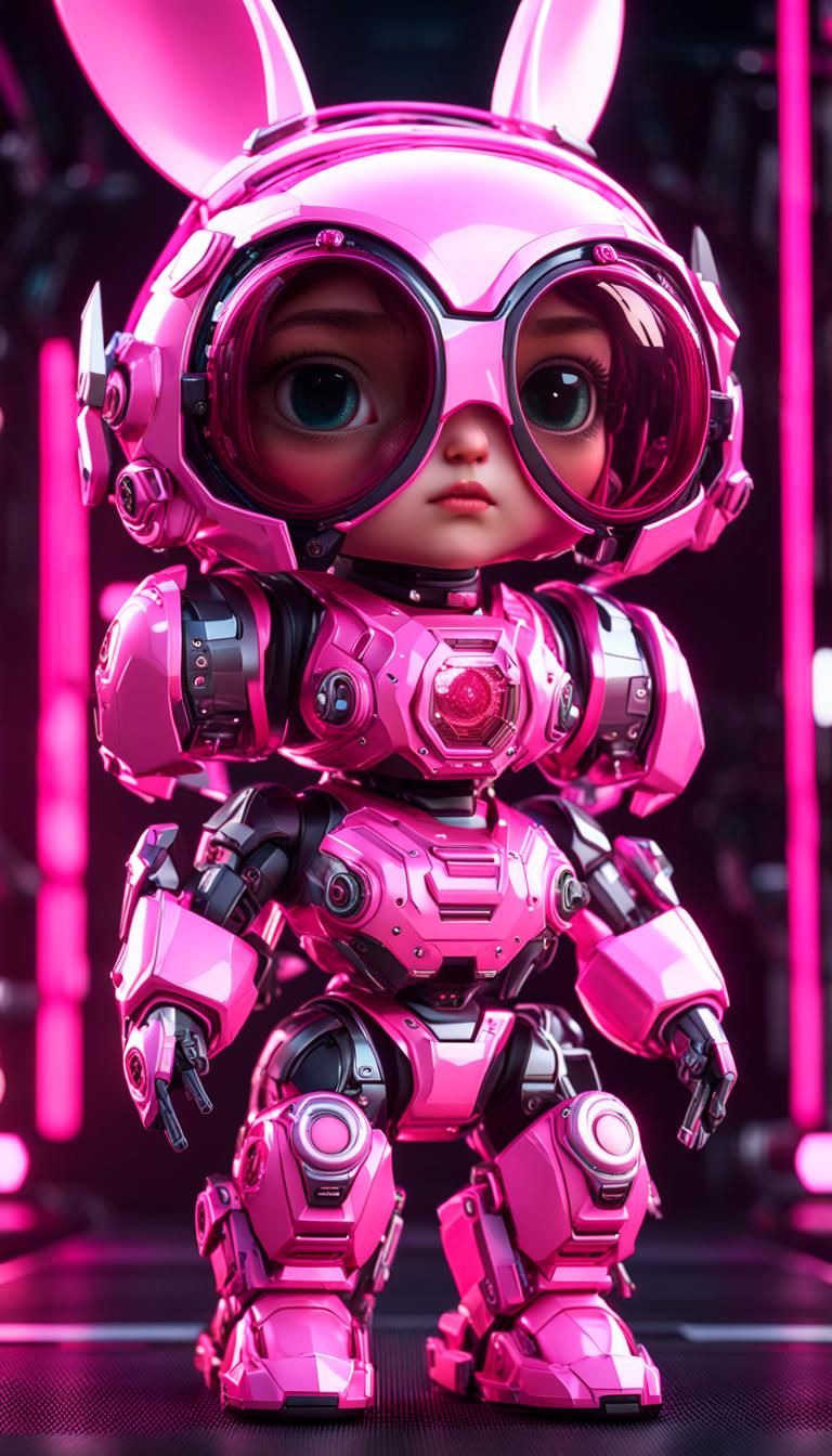 Pink Cyber Bunny Bot Girl in Hyperreal Style