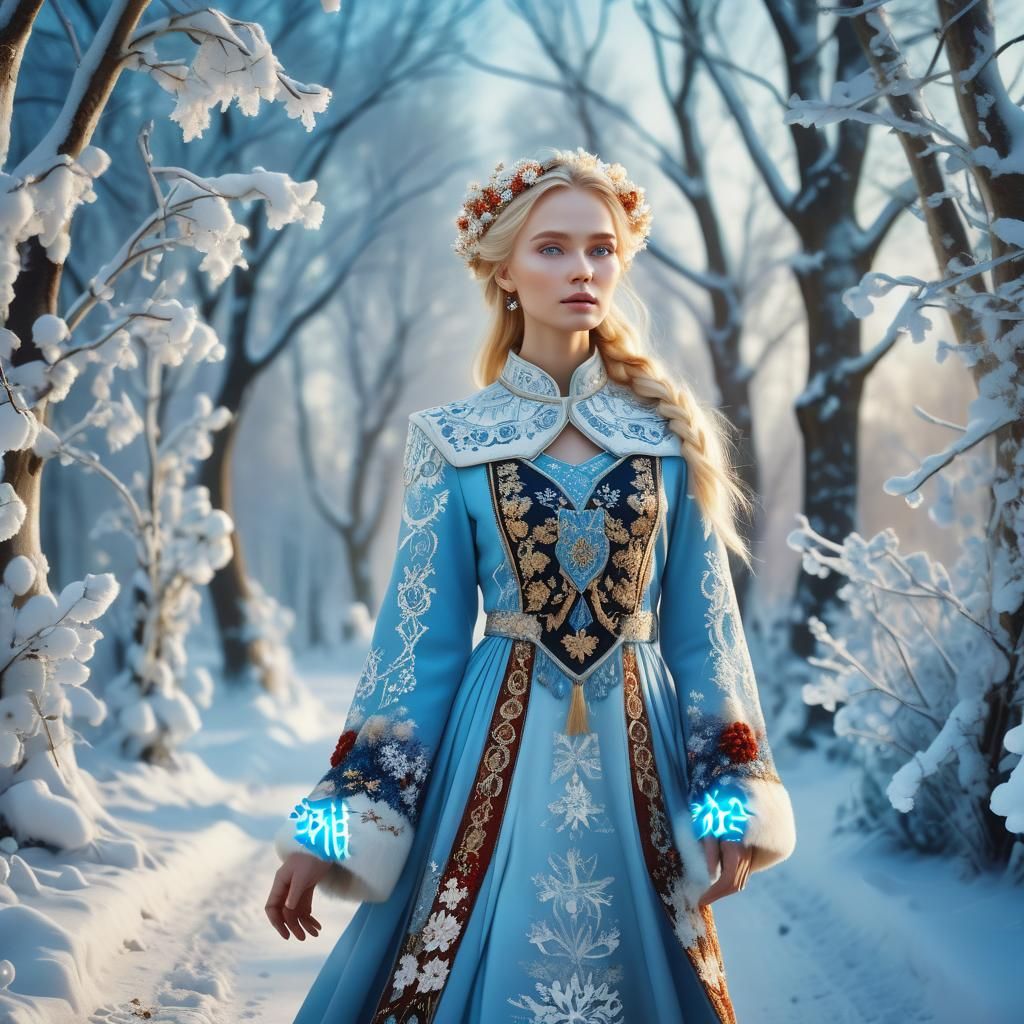 Russian Model in Snowy Moscow Winter Wonderland