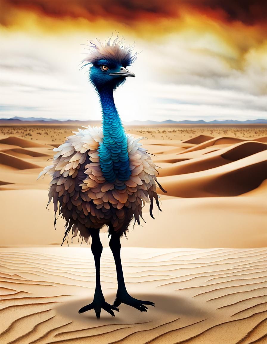 Dramatic Alcohol Ink Emu on Australian Plains