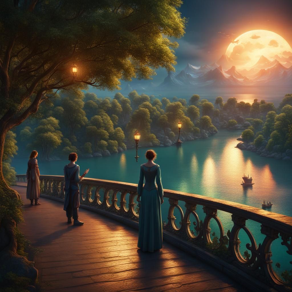 People Overlooking Sea on Bridge in Matte Painting