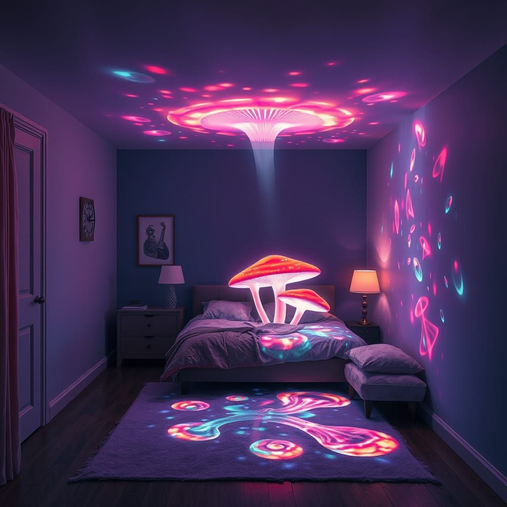 Bedroom with Flowing Magic Mushroom Hologram