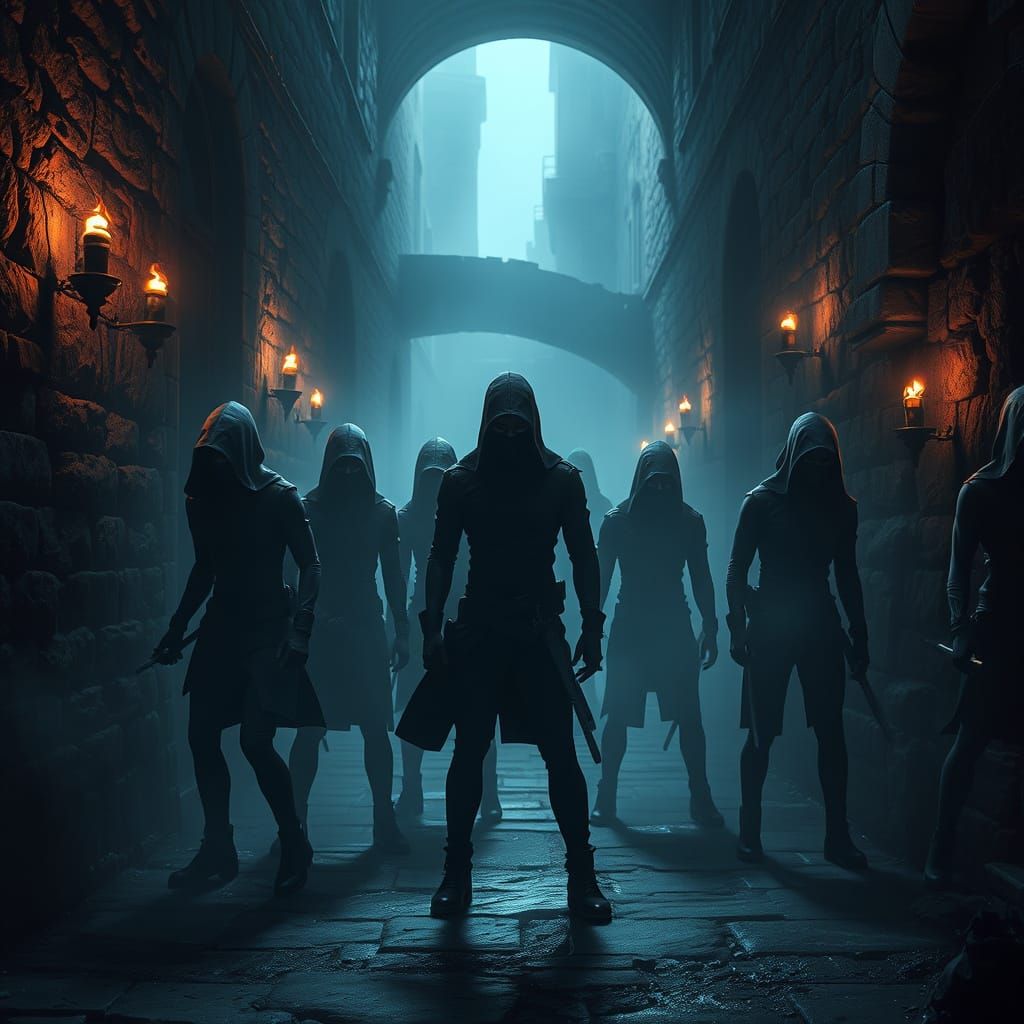 Stealthy Assassins Gather in Mysterious Alleyway Scene