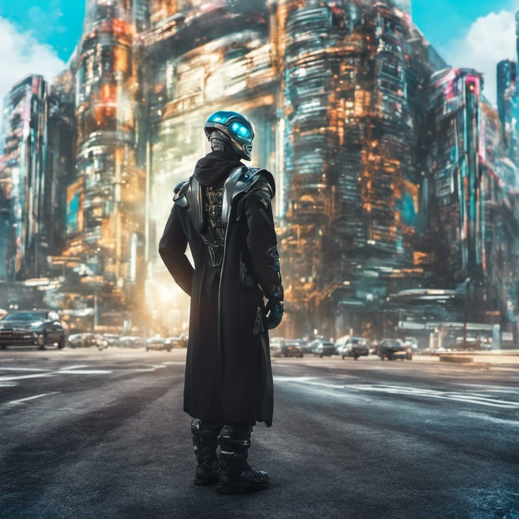 Cyborg in Neon City: Hyperrealistic HDR Portrait