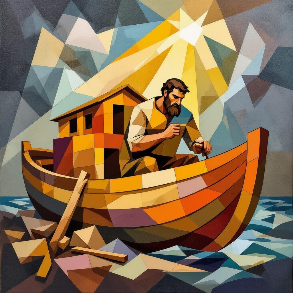 Noah's Ark Construction in Cubist Style